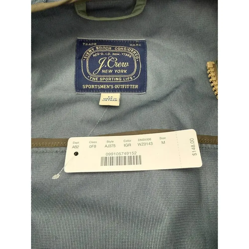 J.Crew Brunswick Rain Jacket Men’s Medium Green Hooded Water‎ Resistant